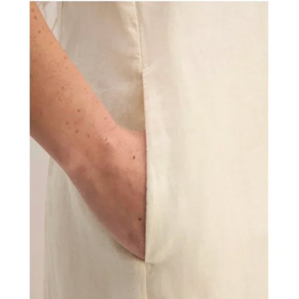 NEW Everlane The Linen V-Neck Midi Dress Womens 2 Bone - Picture 3 of 12